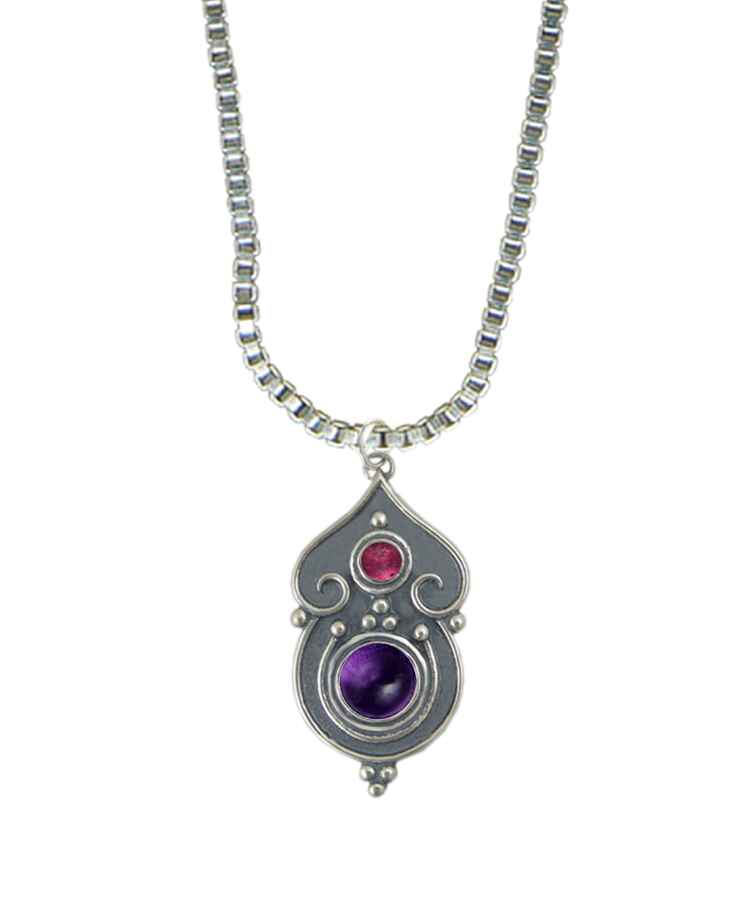 Sterling Silver Necklace Amethyst And Pink Tourmaline
